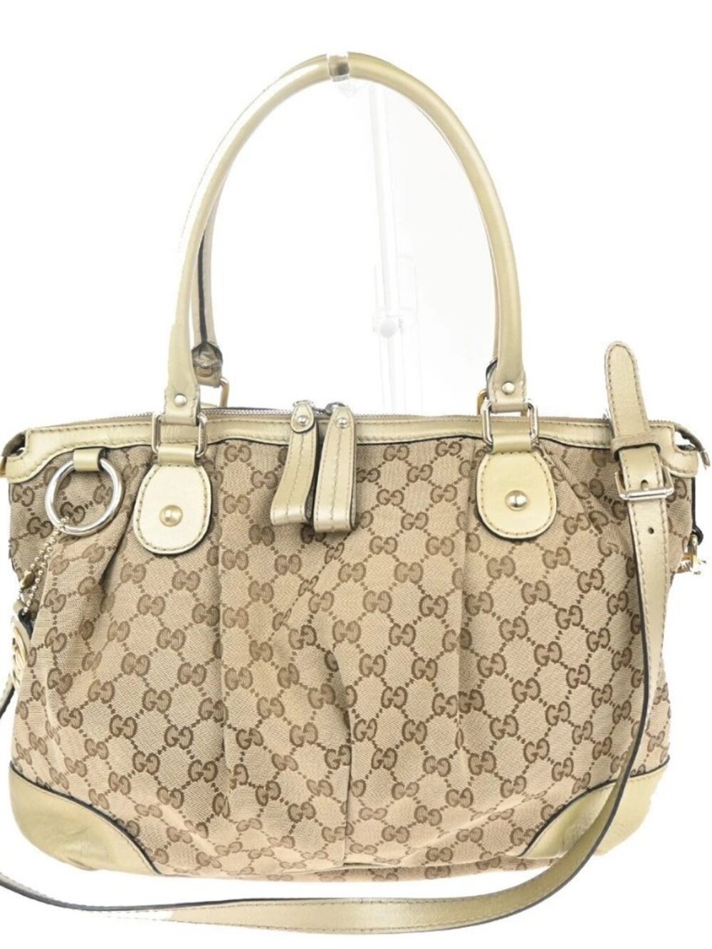 GUCCI GG Pattern Sukey 2Way Shoulder Hand Bag Canvas Leather Brown Gold 85CA725